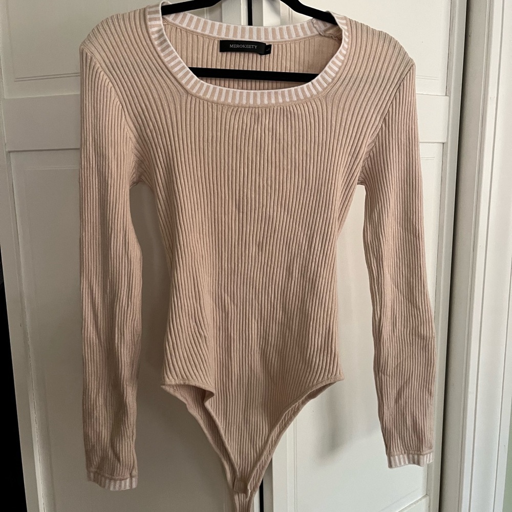 Missguided Cream Ribbed Bodysuit